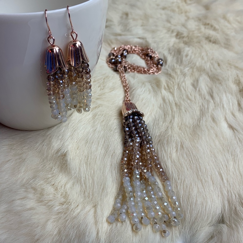 last one ROSE GOLD GLASS STONE NECKLACE SET - Picture 5 of 7